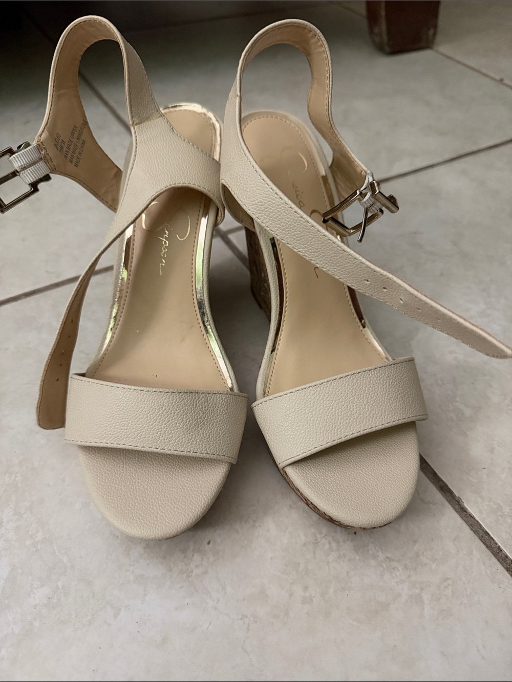 Jessica Simpson Cream Open-Toe Ankle Strap Sandals
